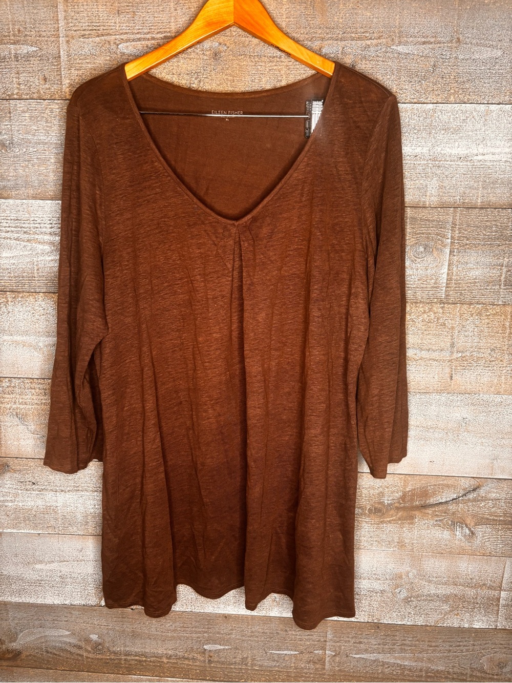 Eileen Fisher 100% linen Chocolate Brown V-Neck Tunic Top XL